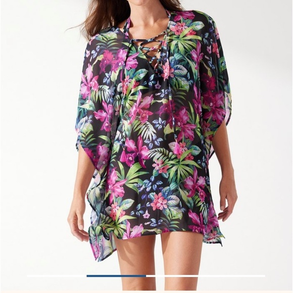 Sunset tropical leaf print caftan size S - Picture 12 of 12